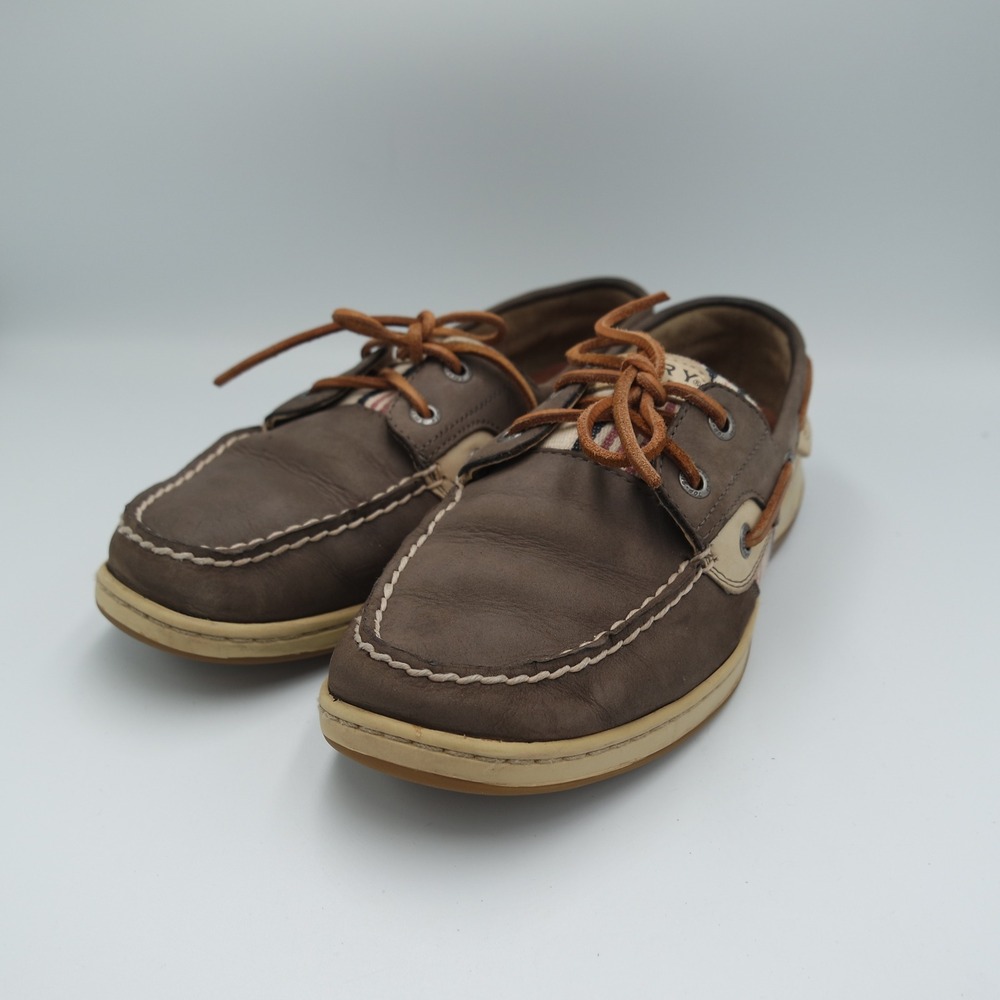 Sperry Top-Sider Womens Brown Leather Striped Boat Shoes Loafers Size 9M